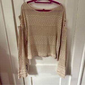 Free People Beige Knit Lace-up Sleeve Sweater – OVERSIZED XS